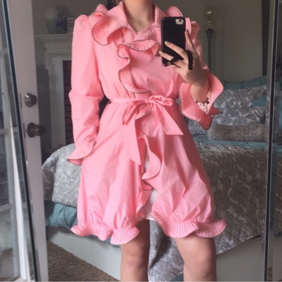 Pink Ruffle Zip Rain Jacket - Picture 7 of 7